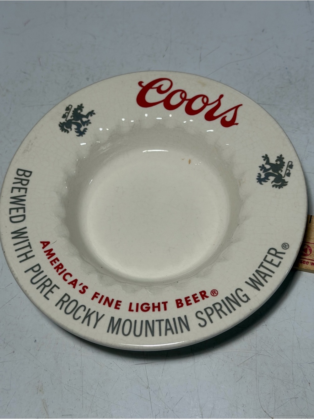 Coors Ivory Ceramic Ashtray with Red Logo